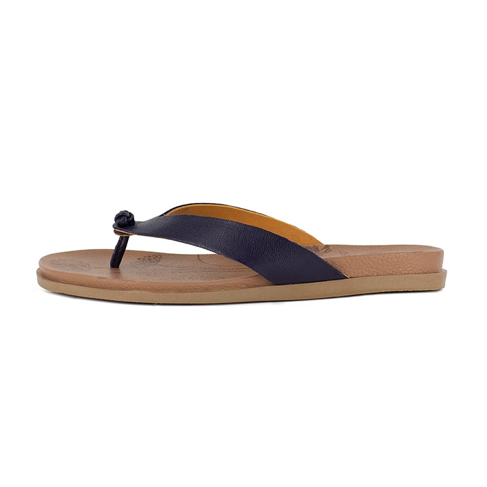 Flip-flop sandal with a navy strap on a white background