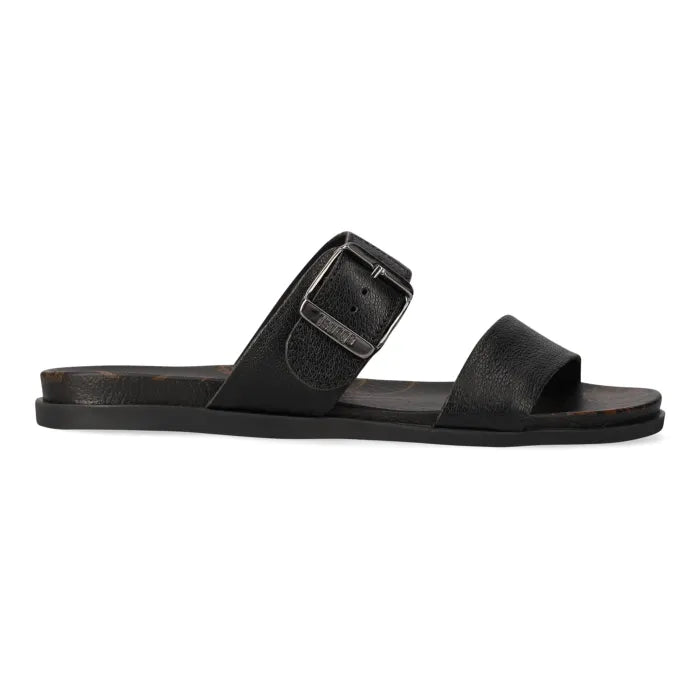 Double strap black sandal, with adjustable buckle.