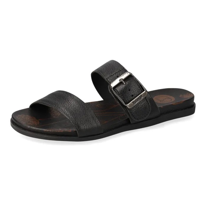 Double strap black sandal, with adjustable buckle.