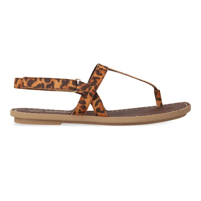 A single spotted print sandals with 'Tsonga' branding on a white background