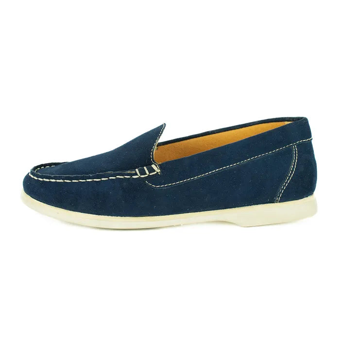 Navy blue loafer shoe on a white background