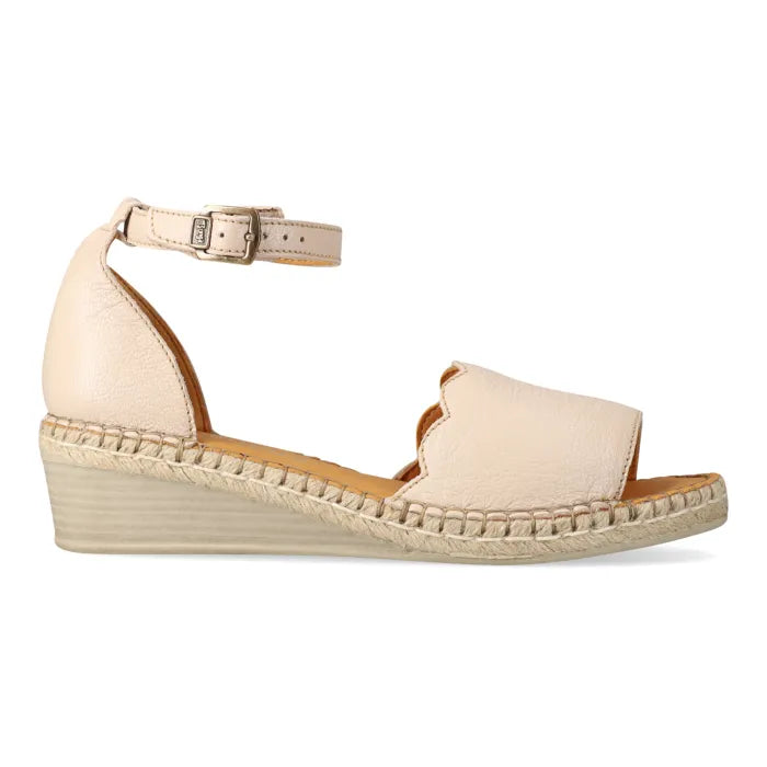 Black espadrille wedge sandal with ankle strap.