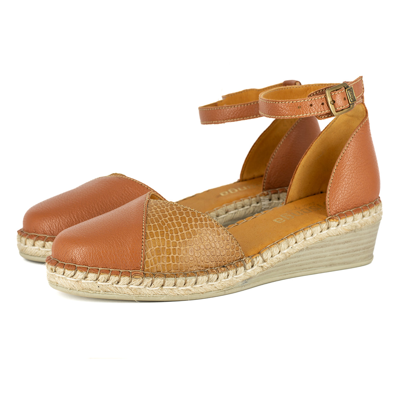 Mirembe : Ladies Leather Wedge Espadrille in Oak & Walnut Coco