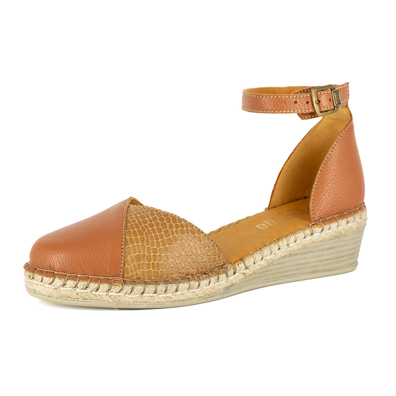 Mirembe : Ladies Leather Wedge Espadrille in Oak & Walnut Coco