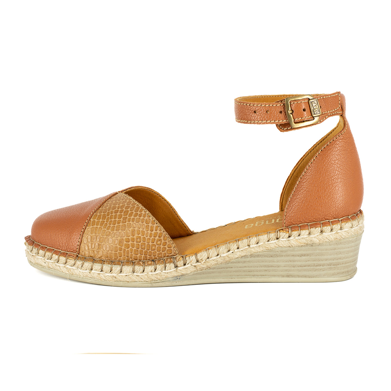 Mirembe : Ladies Leather Wedge Espadrille in Oak & Walnut Coco