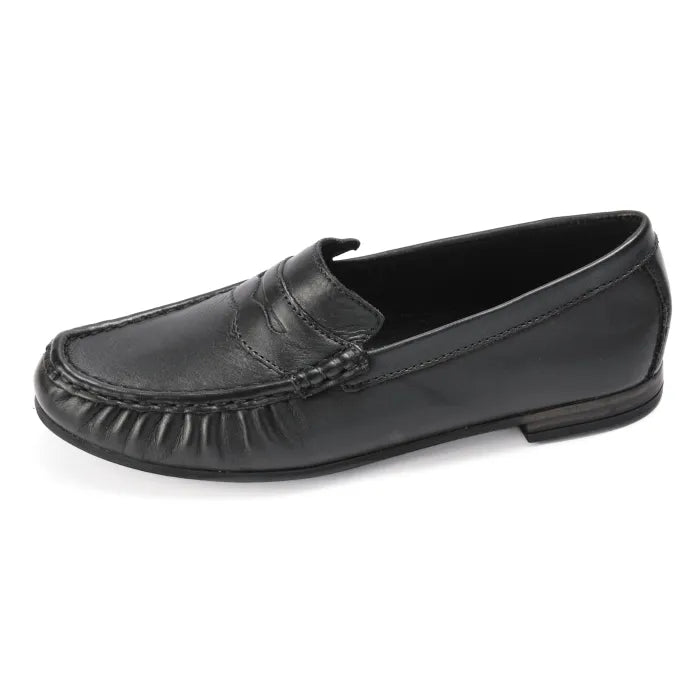 Black loafer shoe on a white background