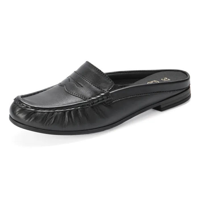 Black loafer shoe on a white background