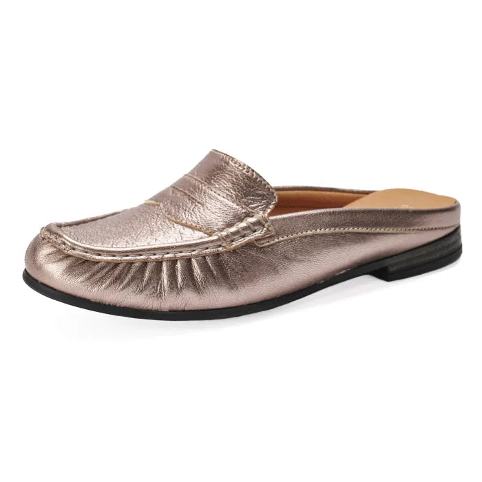 Metallic loafer slip-on shoe on a white background