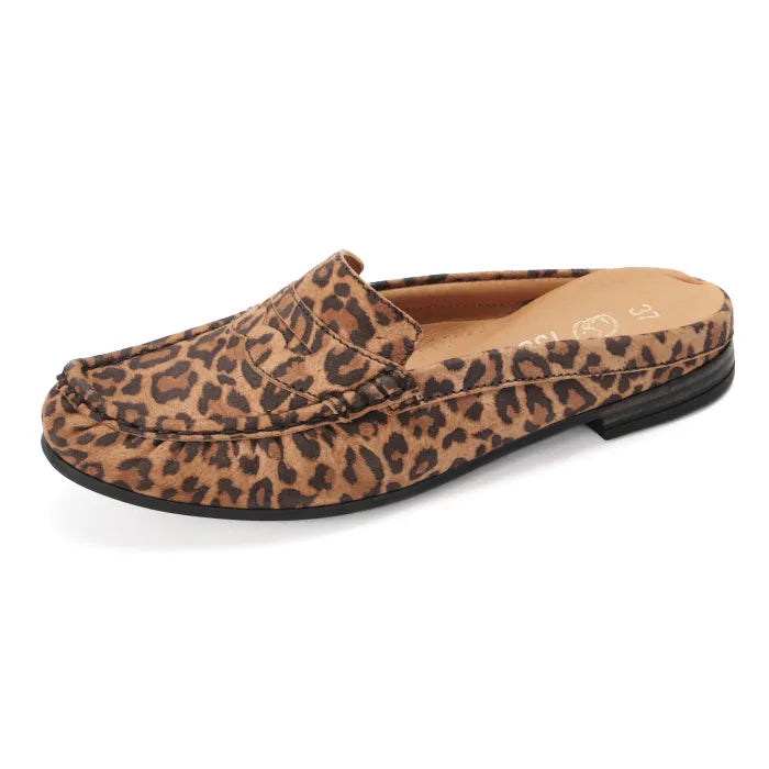 Leopard print slip-on shoe on a white background