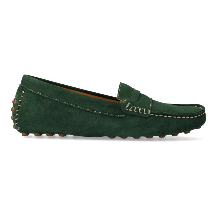 Green loafer shoe on a white background