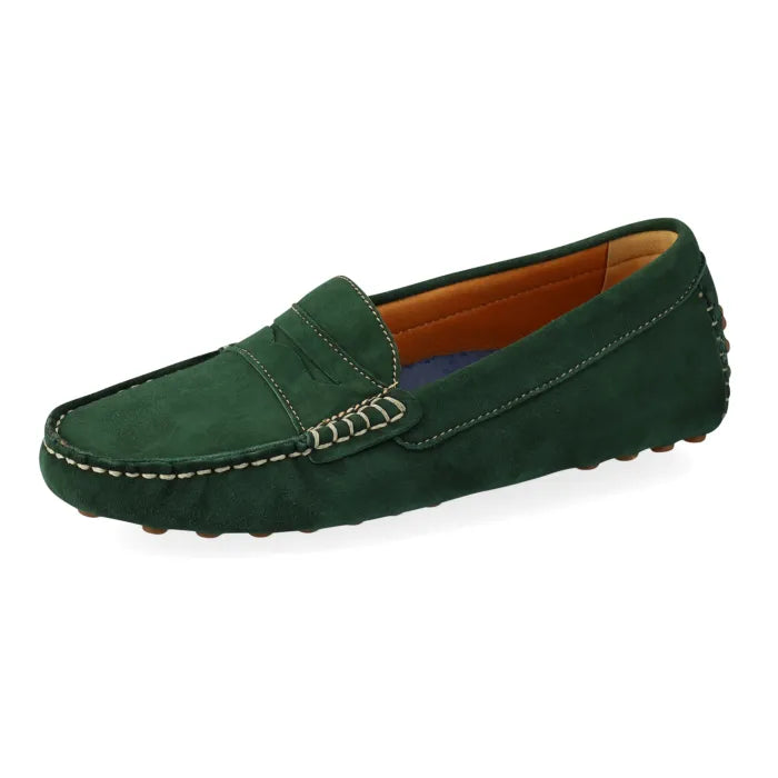 Green loafer shoe on a white background