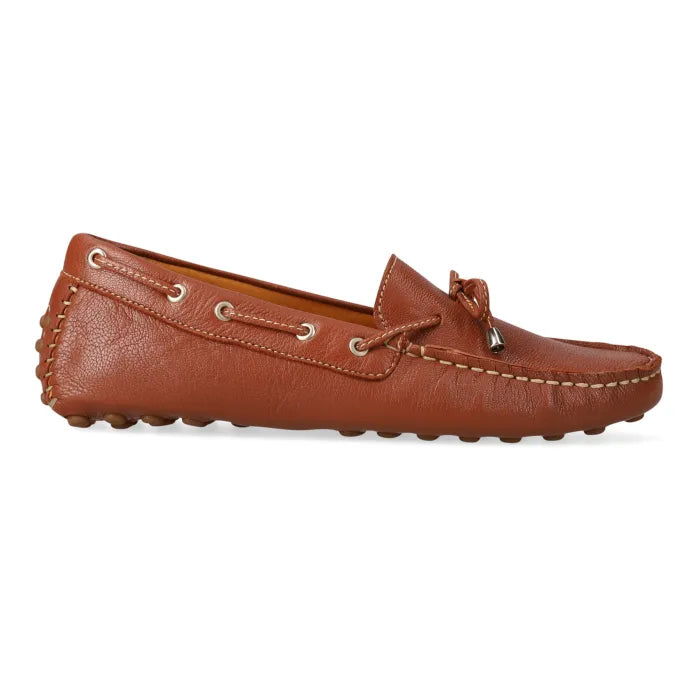 Brown leather loafer shoe on a white background