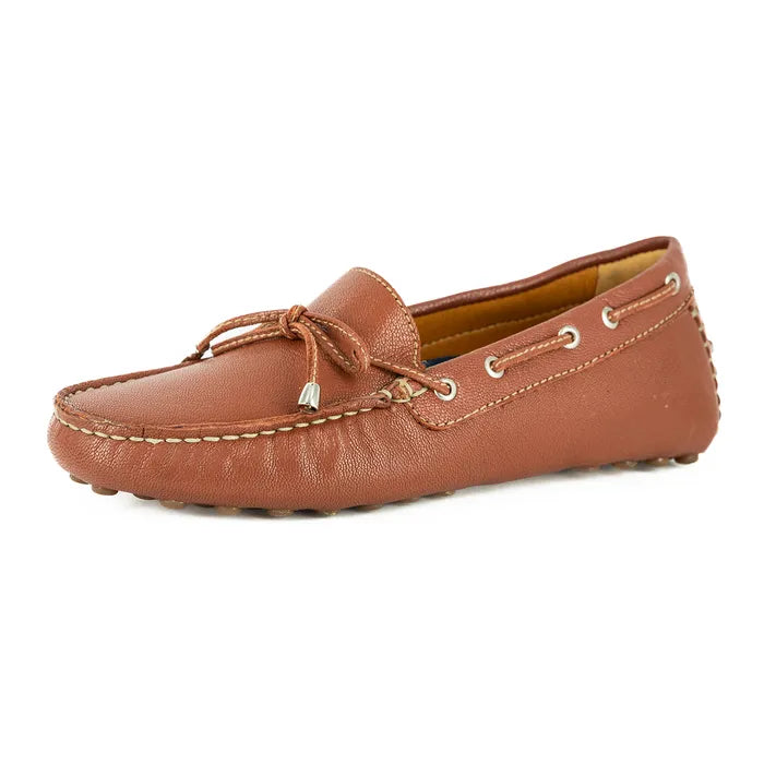 Brown leather loafer shoe on a white background