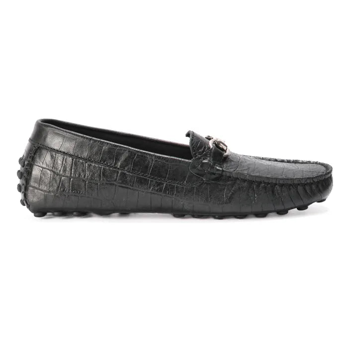 Black textured loafer on a white background