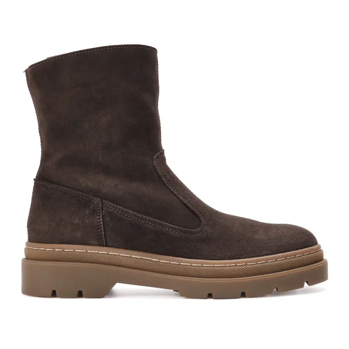Brown suede ankle boot on a white background