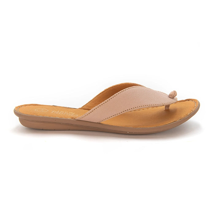 A single Tsonga leather thong sandal in a light pink color, displayed on a clean white background.