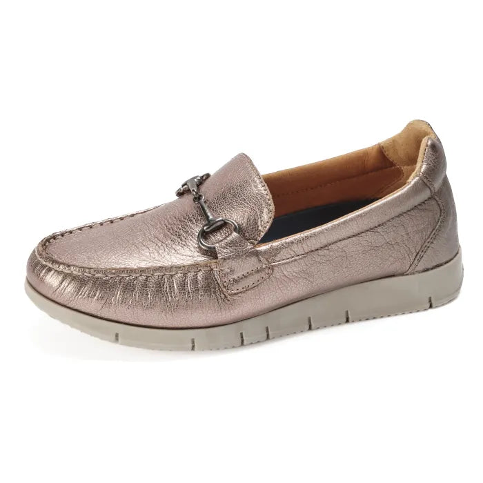 Bronze loafer shoe on a white background