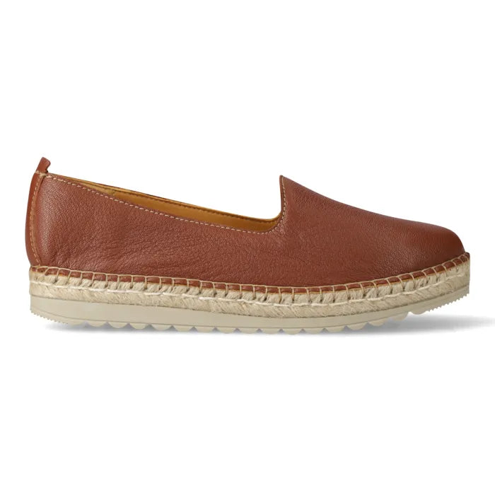 Single brown leather espadrilles on a white background