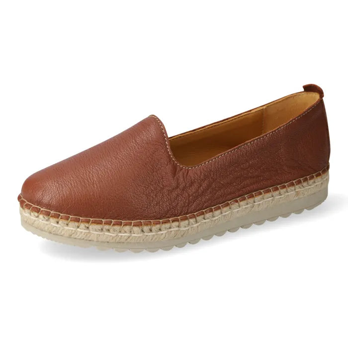 Single brown leather espadrilles on a white background