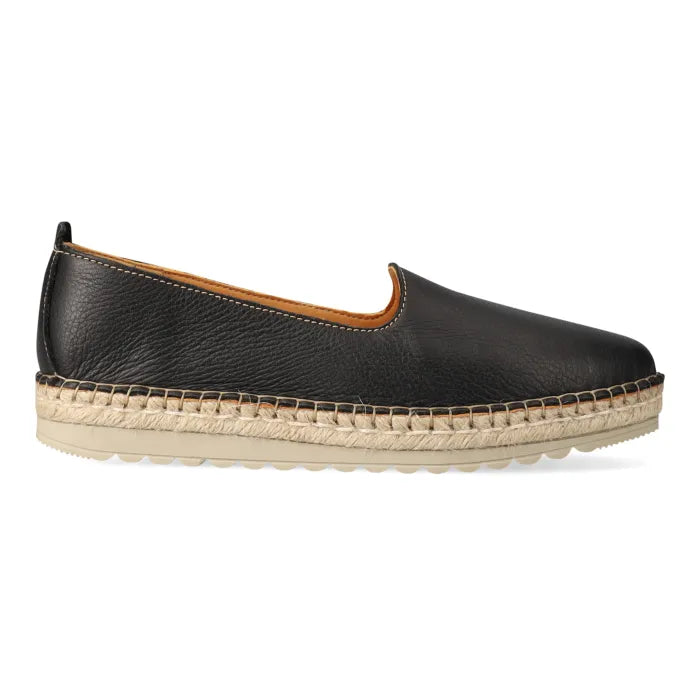Black espadrille shoe with a white background