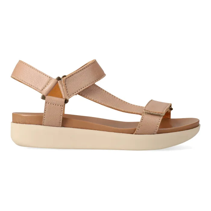 Timber sandals with multiple straps on a white background
