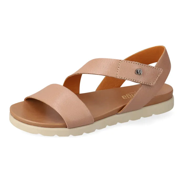 Beige sandal with a off-white sole on a white background