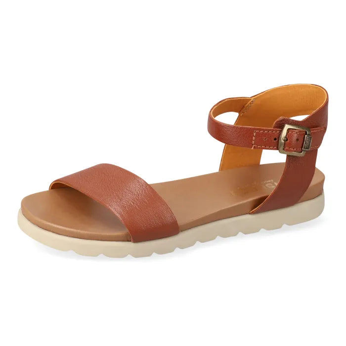 Brown sandal with ankle strap.