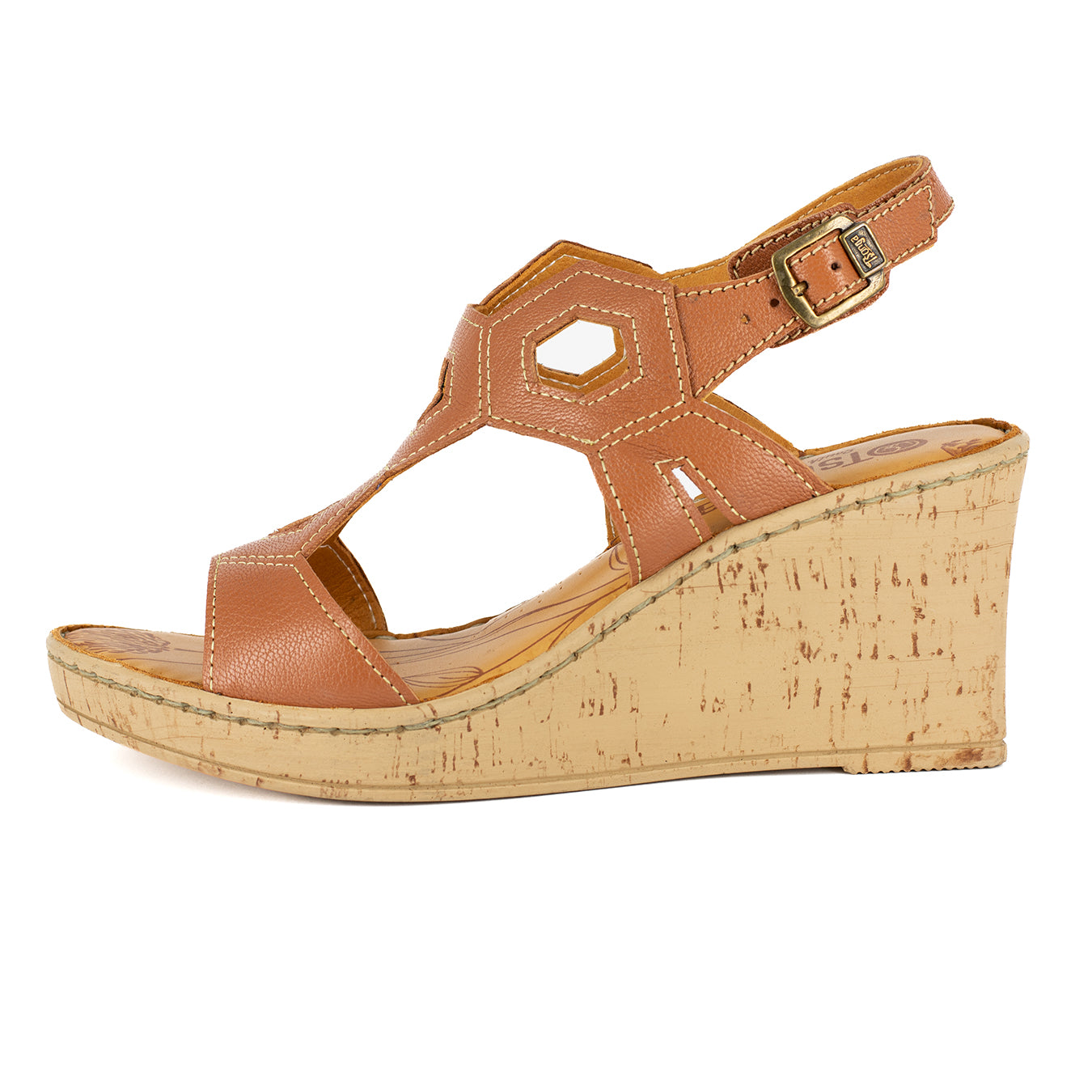 Amondi : Ladies High-Heeled Leather Sandal in Oak