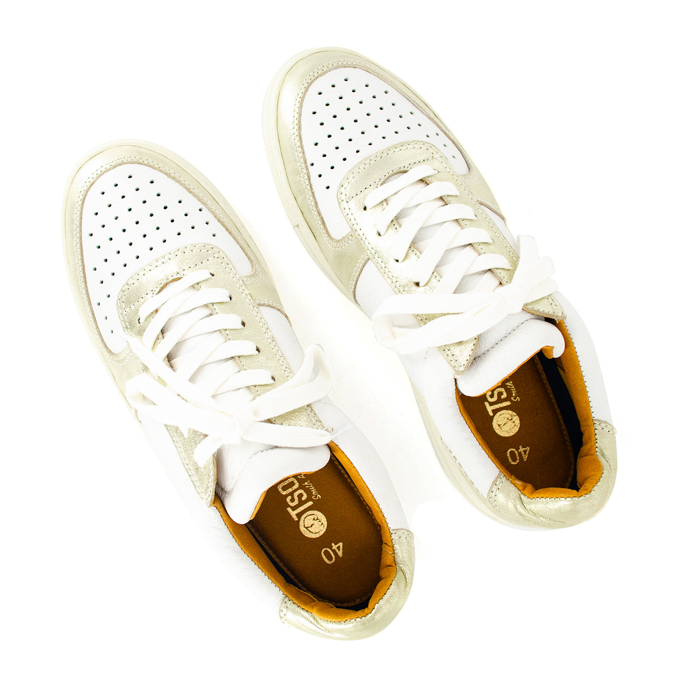 Conakry : Ladies Leather Sneaker in White & Bark
