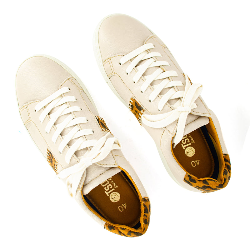 Tripoli : Ladies Leather Sneaker in Cream Cayak & Spotted Lisoto