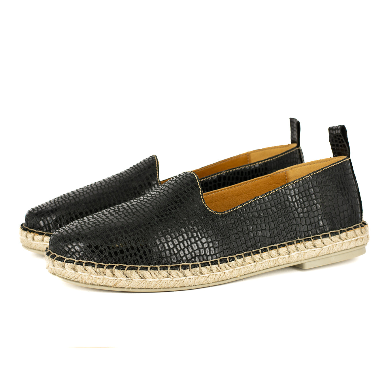 Indzima : Ladies Leather Espadrille Shoe in Black Coco