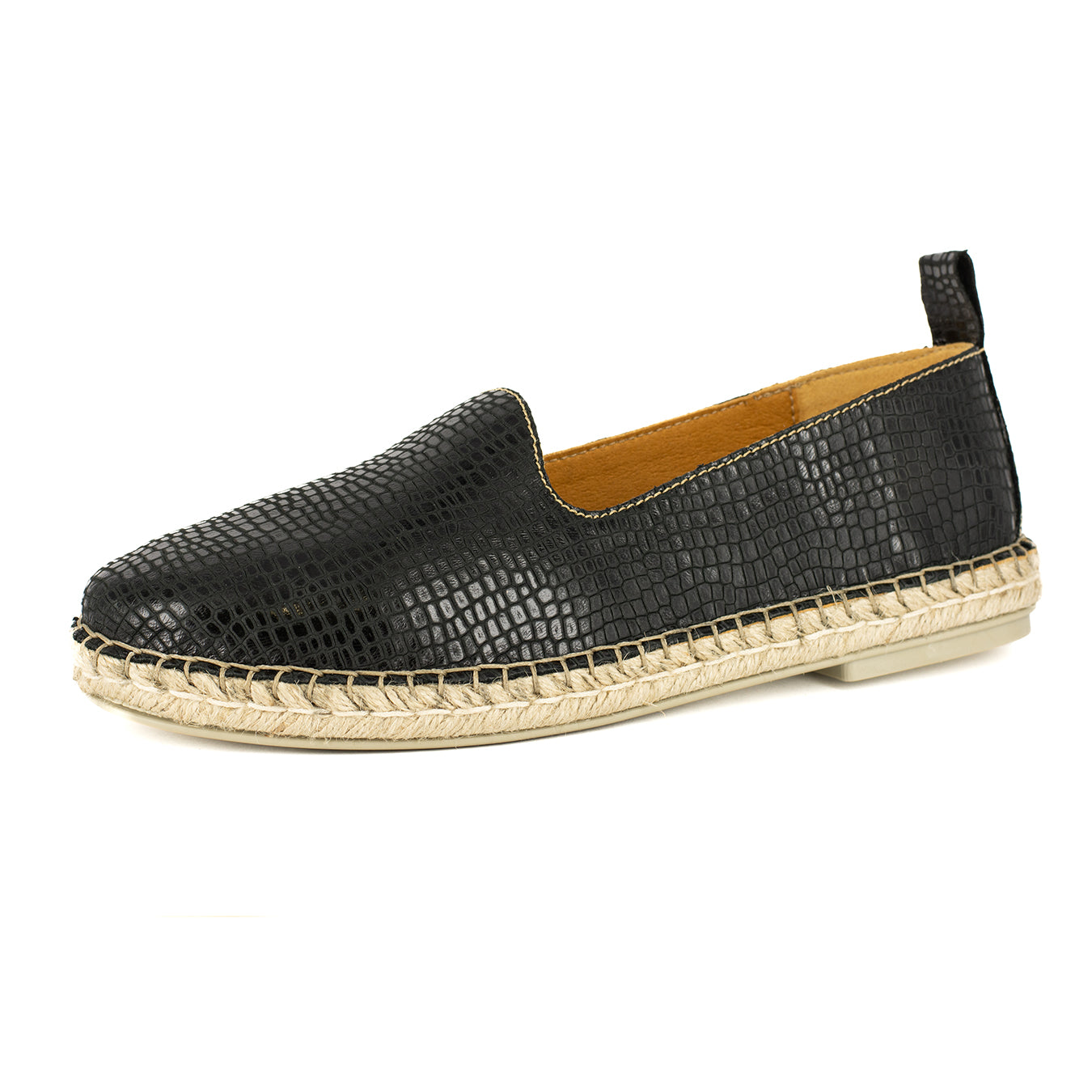 Indzima : Ladies Leather Espadrille Shoe in Black Coco