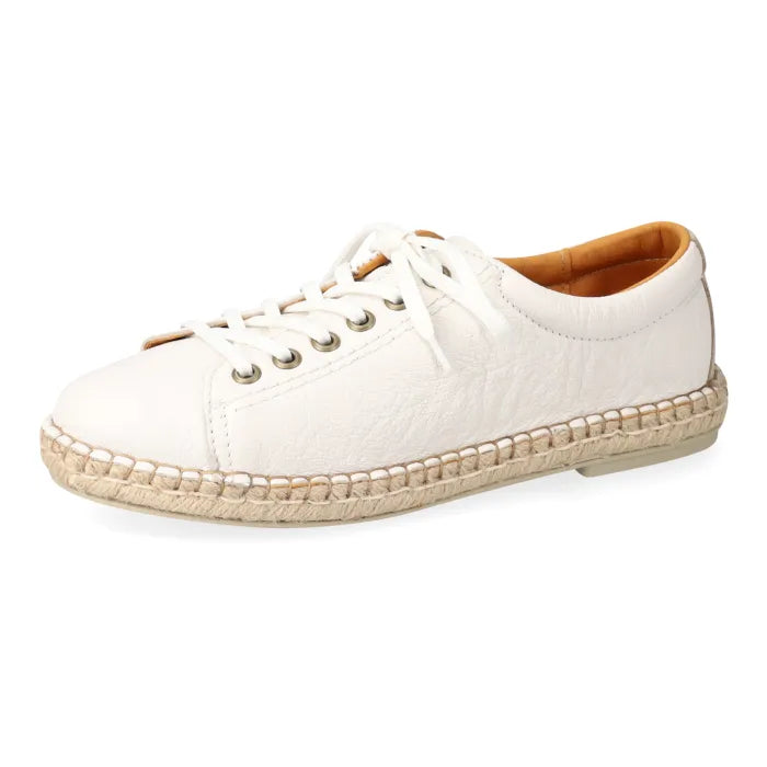 White sneaker with espadrille sole on a white background