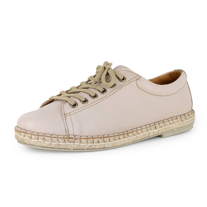 Beige sneaker with espadrille sole on a white background