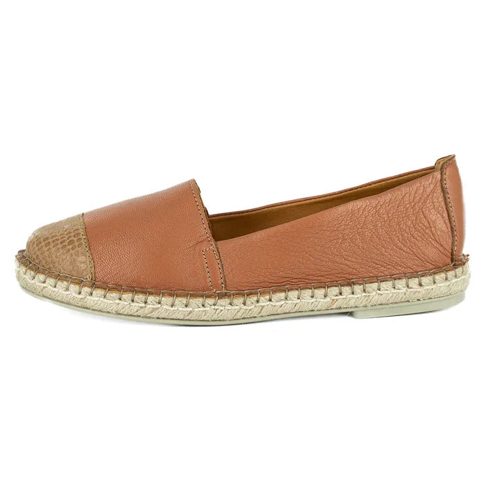 Brown leather espadrille shoe on a white background