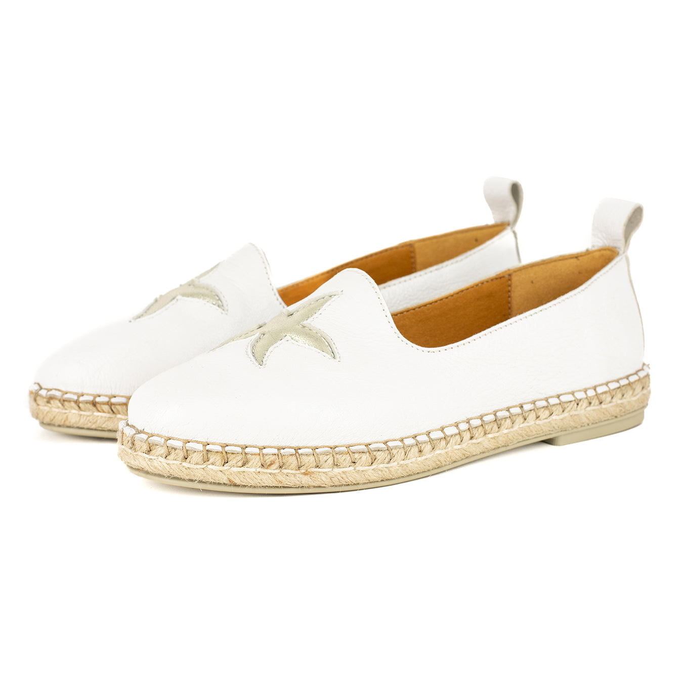 Abimbola : Ladies Leather Espadrille Shoe in White & Bark