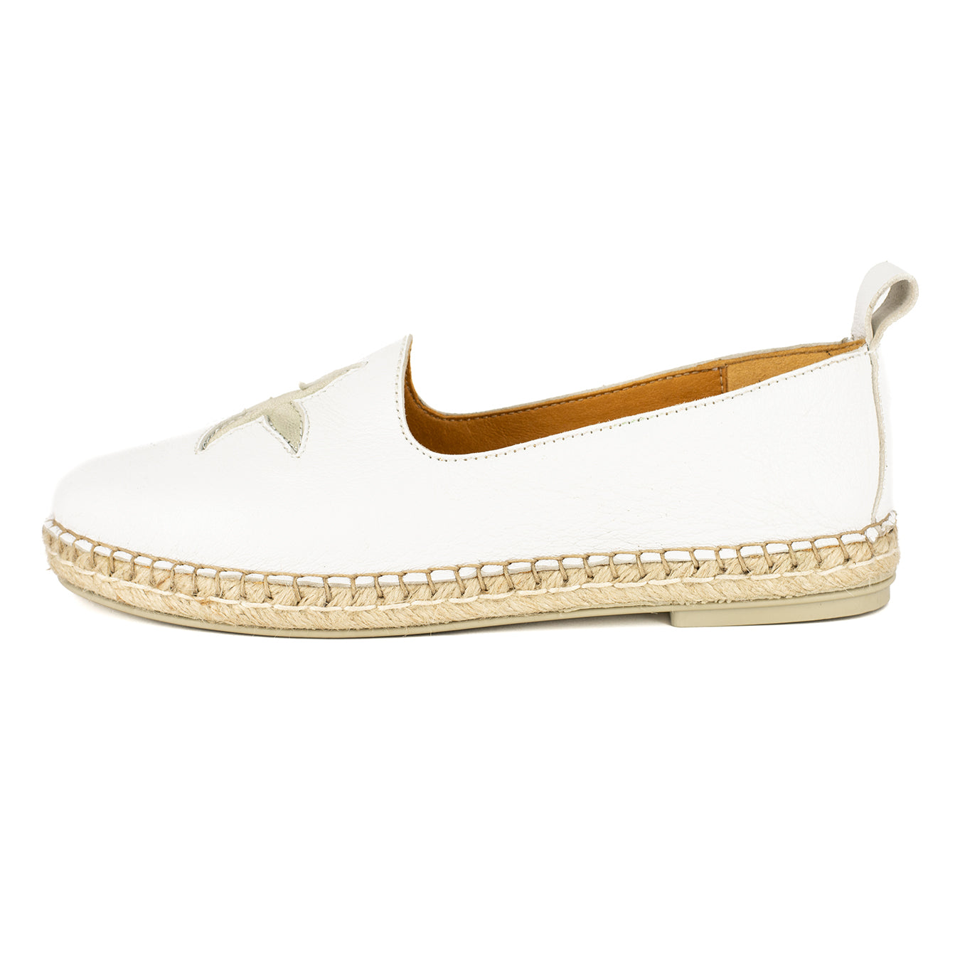 Abimbola : Ladies Leather Espadrille Shoe in White & Bark