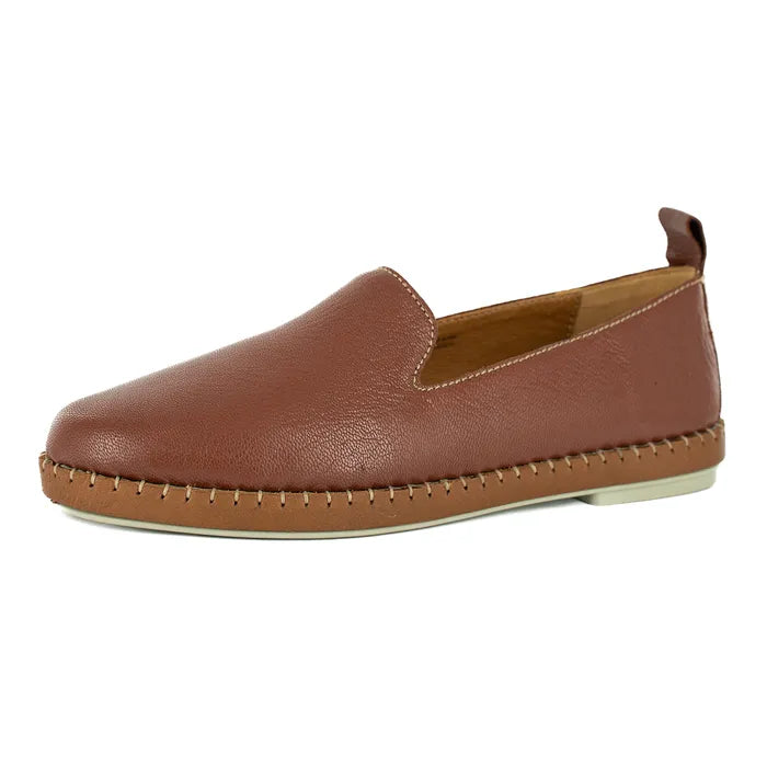 Brown leather loafer shoe on a white background