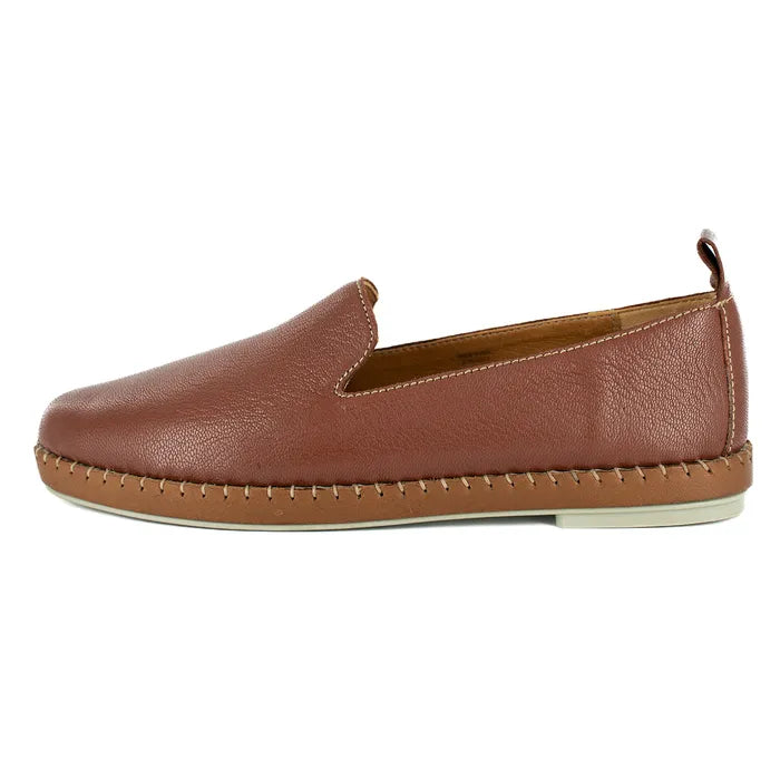 Brown leather loafer shoe on a white background