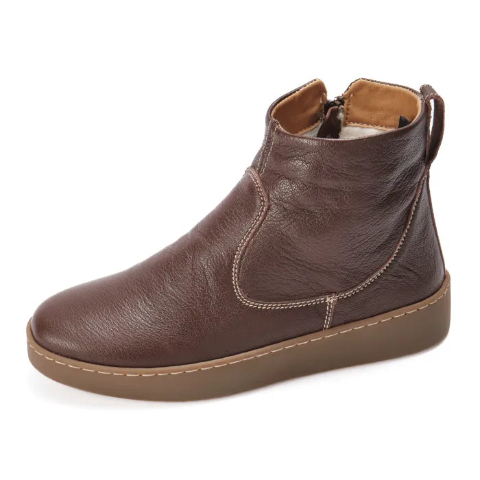 Brown leather ankle boot on a white background
