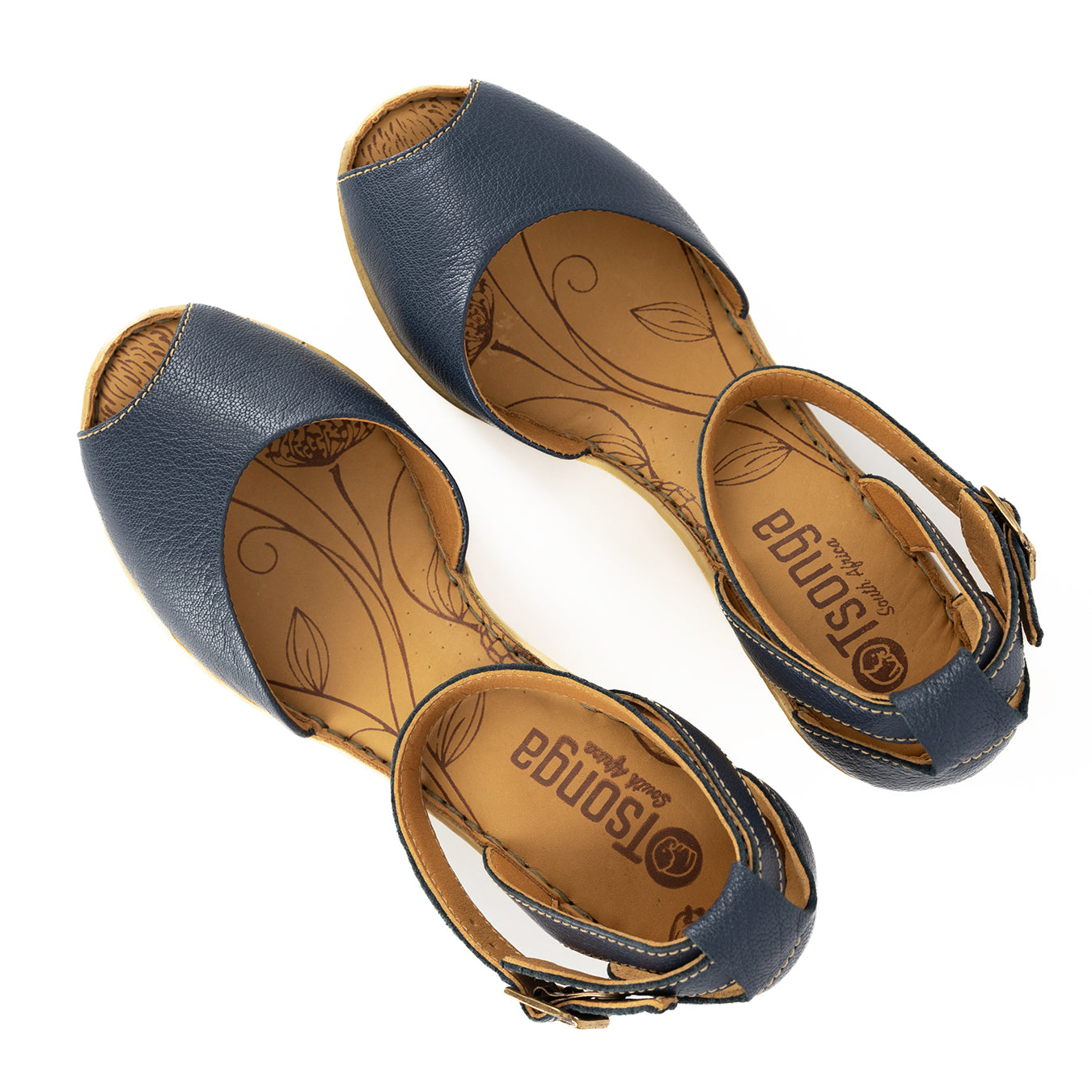 Wanyaza : Ladies Leather High-Heel Wedge Sandal in Denim