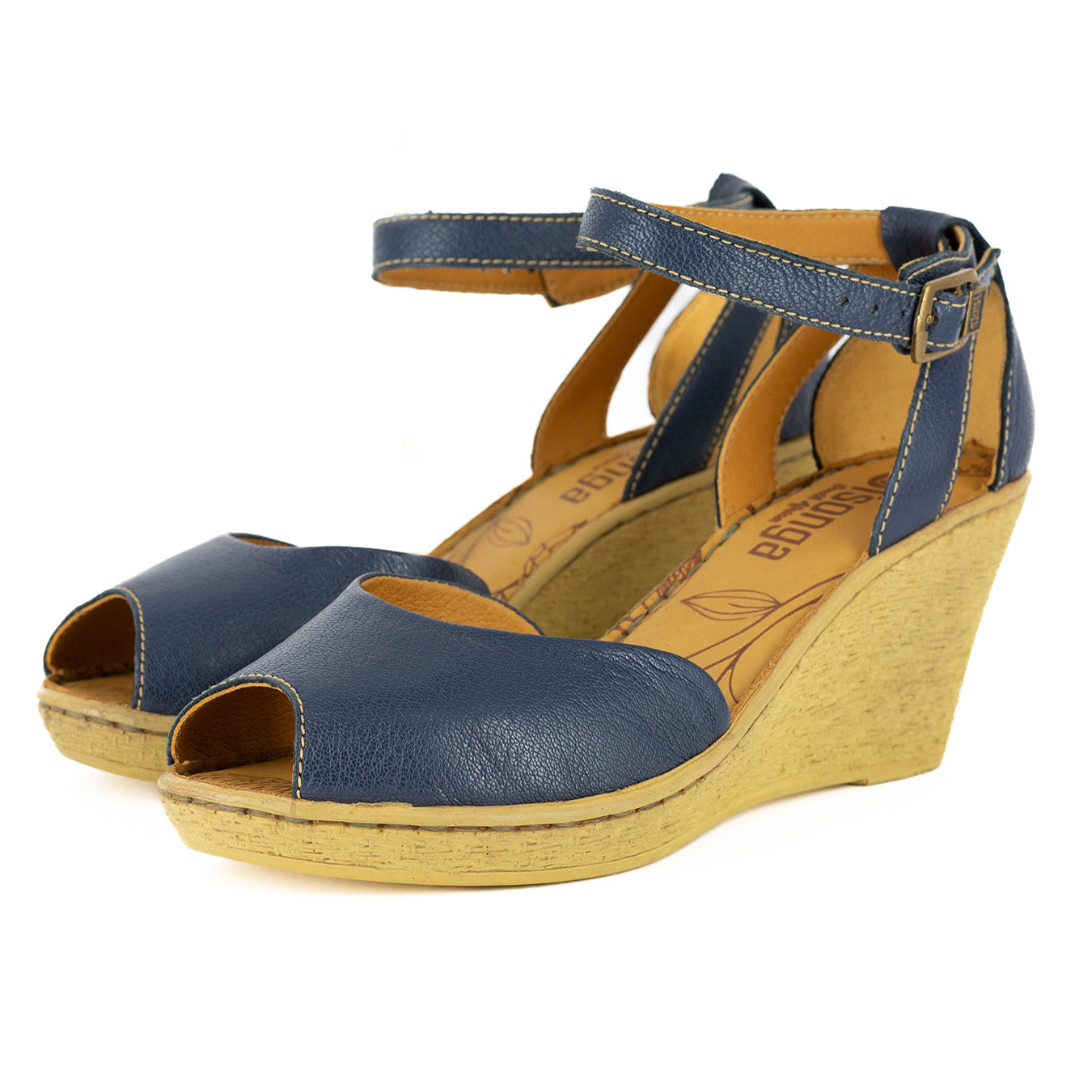 Wanyaza : Ladies Leather High-Heel Wedge Sandal in Denim