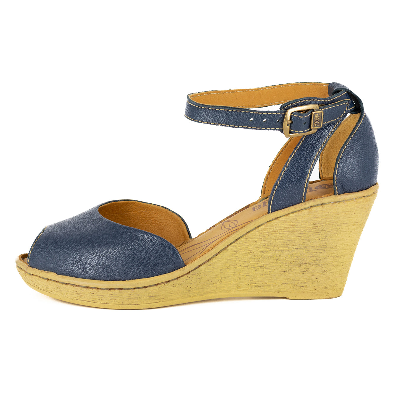 Wanyaza : Ladies Leather High-Heel Wedge Sandal in Denim