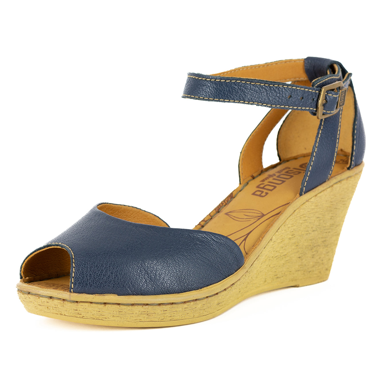 Wanyaza : Ladies Leather High-Heel Wedge Sandal in Denim