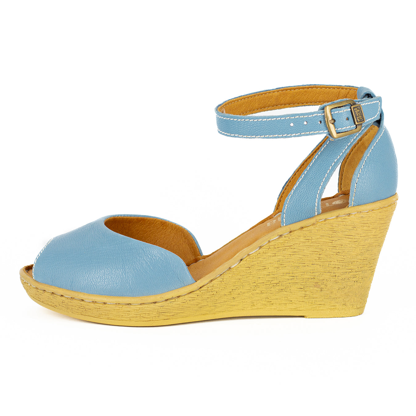 Wanyaza : Ladies Leather High-Heel Wedge Sandal in Jeans