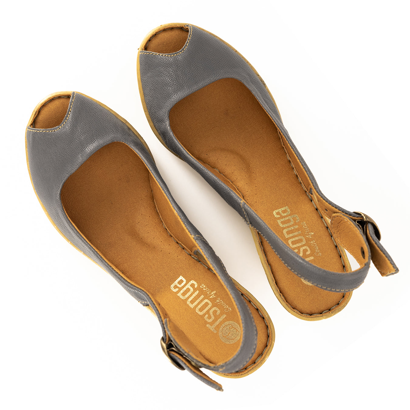 Zangemuva : Ladies Leather Peep-Toe High-Heel Wedge Sandal in Ematite