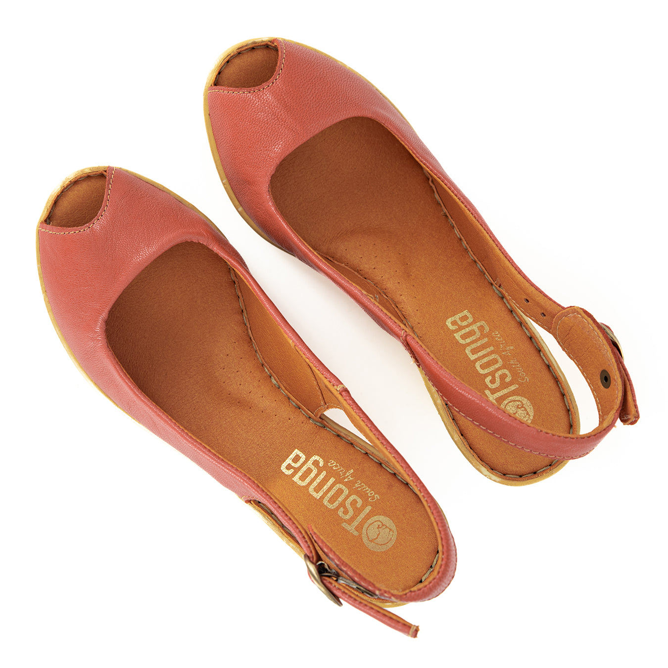 Zangemuva : Ladies Leather Peep-Toe High-Heel Wedge Sandal in Burnt