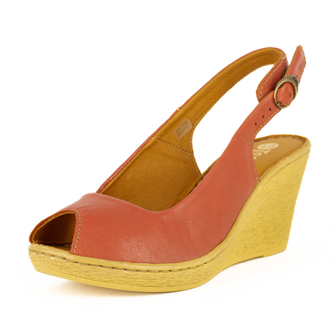 Zangemuva : Ladies Leather Peep-Toe High-Heel Wedge Sandal in Burnt