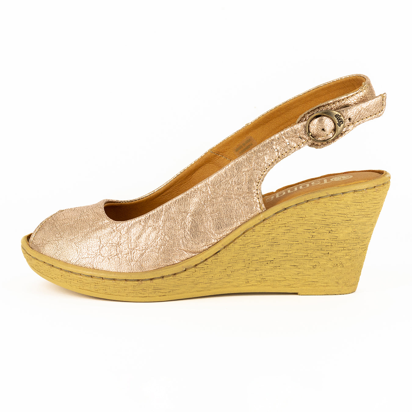 Zangemuva : Ladies Leather Peep-Toe High-Heel Wedge Sandal in Gold