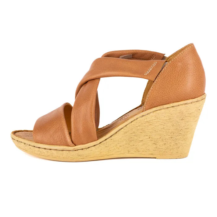 Brown wedge sandal on a white background